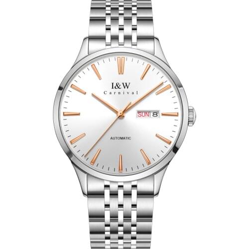 Switzerland CARNIVAL Automatic Watch Sapphire Calendar Waterproof Stainless Steel Men Mechanical Wristwatches Japan Mechanism