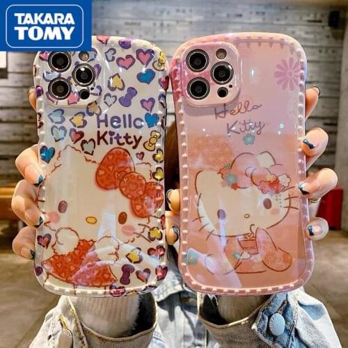 TAKARA TOMY HelloKitty Blu-ray Phone Case for iPhone7/8P/X/XR/XS/XSMAX/11/12Pro/12min Phone Couple Case Cover