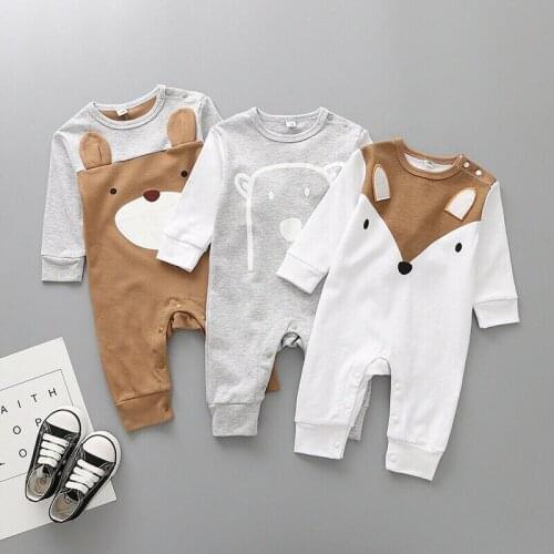 0-2T Cute Newborn Toddler Baby Boys Girls Cartoon Animals Romper Long Sleeve Jumpsuit Long Trousers One-pieces Outfits
