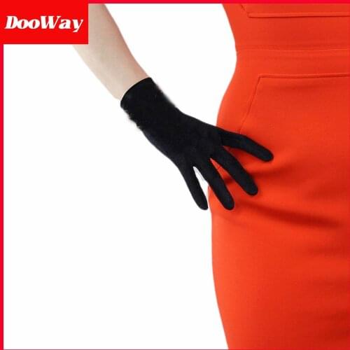 DooWay 22-cm Elegant Black Gloves Velvet Stretchy Unlined Touchscreen TECH Women Opera Evening Finger Gloves One Size