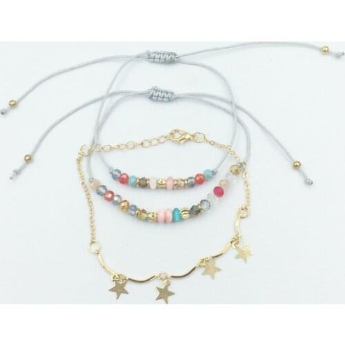 HanJing trendy cute charm new 2019 new arrival star chains handmade braided rope bracelet set for woman jewelry wholesale gift