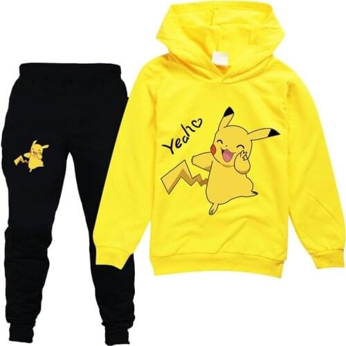 Anime Pokemon Kid Pikachu Clothing Autumn Winter Boys Girls Clothes Long Sleeve Suit Kid Clothes Tracksuit Hoodies Clothing Sets
