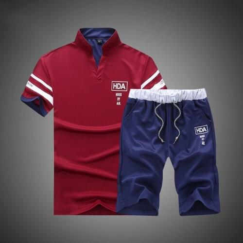 Fashion Tracksuit Men Sets Summer Casaul Slim Fit Sporting Suit Mens Masculino Short Sleeve Tshirt+Shorts Two Pieces Shorts Sets