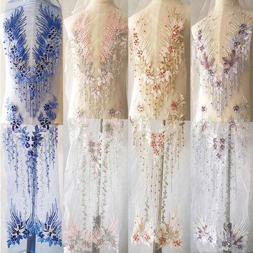 1Group Multicolor Beaded Embroidery Cloth Lace Collar Handmade DIY Wedding Dress Evening Dress Accessories Patch RS1655