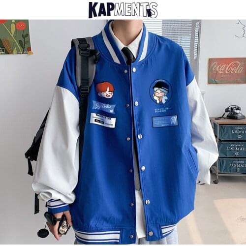 KAPMENTS Men Kawaii Patchwork Oversized Baseball Varsity Jacket 2021 Mens Harajuku Streetwear Bomber Jacket Male Y2k Windbreaker