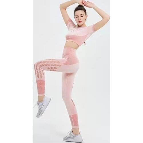 Seamless Leggings Yoga Set Tracksuits Womens Yoga Set Hollow Out Seamless High Waist Leggings Sports Suits Gym