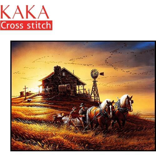 Cross stitch kits,Embroidery needlework sets with printed pattern,11CT-canvas for Home Decor Painting,Landscape Full NCKS009
