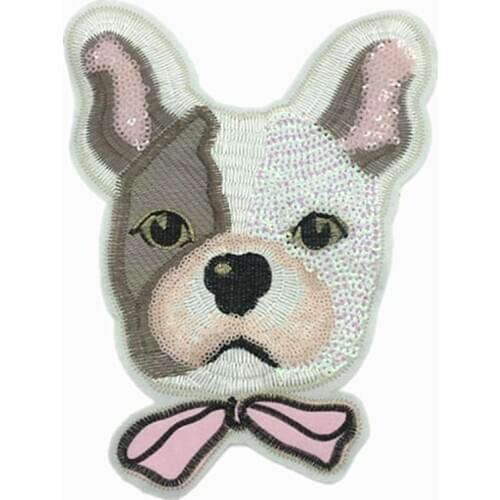 Dog head Sequins Patch Diy Clothes Ins Stickers Large Biker Badge Sew On Patches For Clothing Strange Things Christmas Gift
