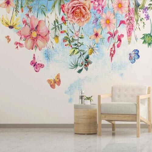 Watercolor Flower Wallpaper Mural Hand Painting Floral Wall Murals HD 3D Printed Photo Wall Paper Rolls Papel De Parede Custom