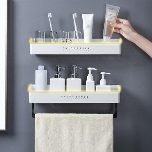 Wall-mounted Bathroom Shelf Bathroom Organizer For Kitchen Bathroom Accessories Without Drill Plastic Storage Rack With Bar