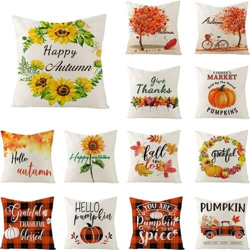 Fall Pillow Covers Thanksgiving Cushion Cover 45X45 Pumpkins Sunflower Decorative Pillowcase Linen Sofa Cushions Home Decor
