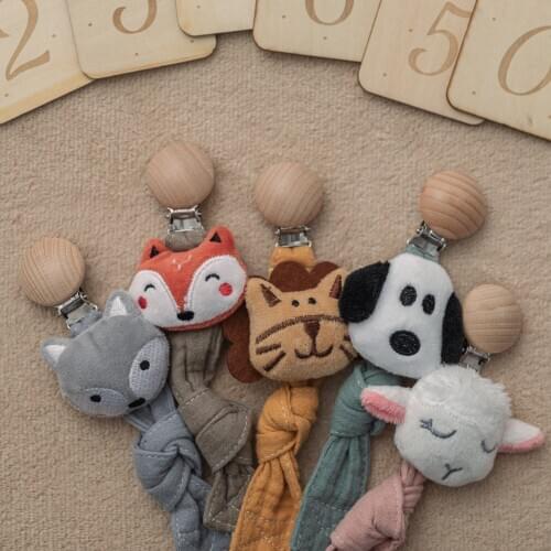 2021 New Baby Pacifier Chain Cotton Cartoon Animal Infant Wooden Nipple Clip Baby Chew Toys Gift