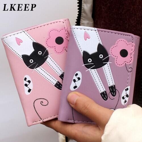2021 New Women Wallet Cute Cartoon Cat Style Coin Purse Girl Clutch Short Wallet Change Purse Ladies PU Leather Card Holder