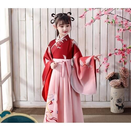 Autumn And Winter Girls' Hanfu Long Sleeve Ancient Costume Embroidery Show Dress Party Clothing 3-8 Years Old New Years Wear