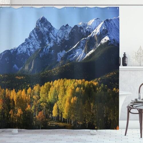 Autumn Landscape Shower Curtain Set Snowy Mountain Pine Woods Curtain for Bathroom Decor 12 Hooks Decorative Bath Accessory