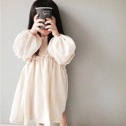 Baby Girls Dresses New Spring Summer Japan Kids Clothe Linen Ruffles Fly Long Sleeve Princess Dresses Toddler Casual Clothing