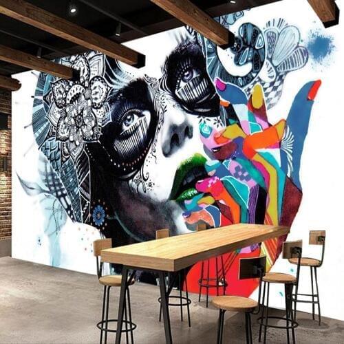 Custom Mural Wallpaper Creative Street Color Graffiti Beauty Photo Wallpaper Restaurant KTV Bar Wall Painting Papel De Parede 3D