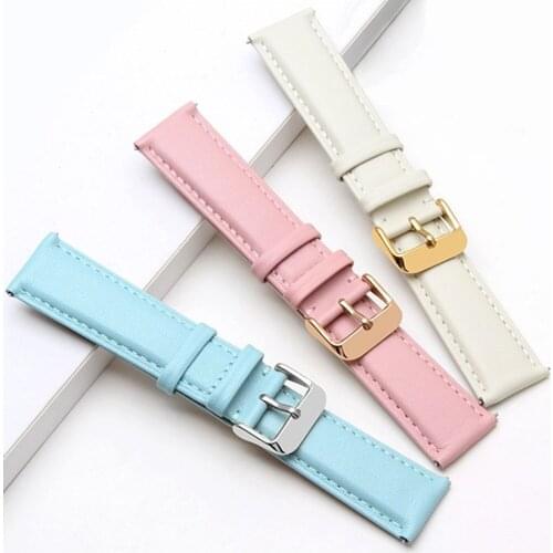 Smooth Genuine Leather Watchbands 12 14 16 18 19 20mm Pink/Blue/Brown/Grey Calfskin Straps Release pin Silver Buckles for Brands