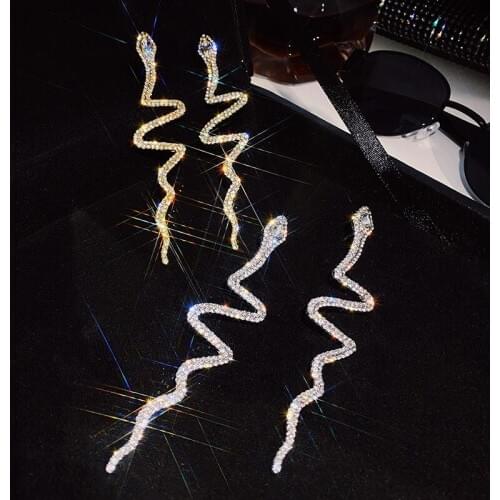 Long Tassel Shining Crystal Drop Earrings for Women Shiny Snake Shape Rhinestone Dangle Earring Weddings Fashion Jewelry Gifts