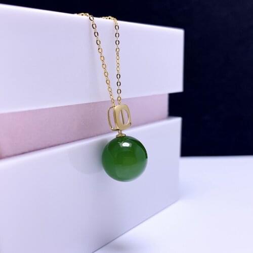 SHILOVEM 18k YELLOW gold Natural green Jasper pendantsm none necklace fine Jewelry women wedding new gift 12mm yzz12126614by