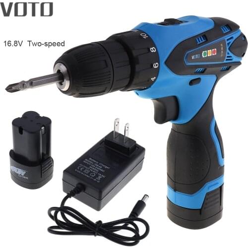 VOTO AC 100-240V Cordless 16.8V Electric Screwdriver 2 Li-ion Batteries and Two-speed Adjustment Button for Handling Screws