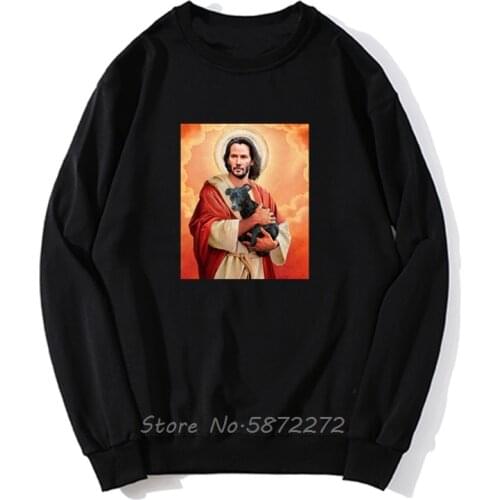 Keanu Reeves Holding A Puppy Hoodie Keanu Reeves Dog Keanu Reeves Poster Jesus Artwork Men Pollover Sweatshirt Fleece Hoodies