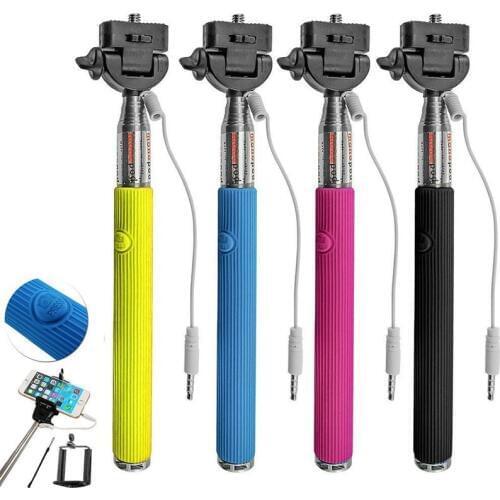 High quality Extendable Wired Handheld Monopod Self-pole Built-in Shutter With Mount Clip Holder Free Shipping