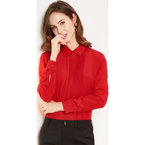 Womens Blouses and Tops Silk red pleated Floral Office Formal Casual Shirts Plus Large Size Spring Summer Sexy Haut Femme