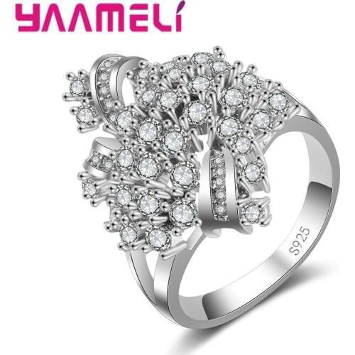 Brand Female White CZ Stone Ring Shining 925 Sterling Silver AAA Zirconia Pretty Peacock Wedding Jewelry for Women