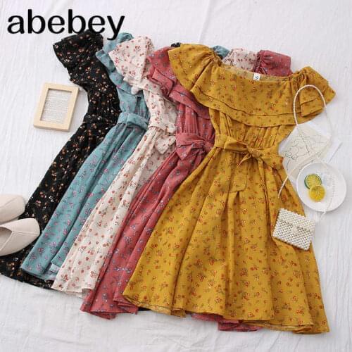 2021 New Spring Summer Women Sweet All-match floral print Dress double layer Ruffle waist strap short Dress