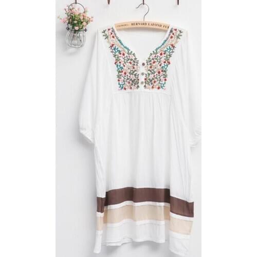 Floral Embroidery Tunic Dress Women Summer Vintage 70s Mexican Ethnic Embroidered Hippie Blouse Gypsy Boho Loose Mini Dress