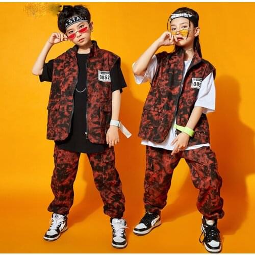 Kid Hip Hop Clothing Loose Vest Hiphop Pants For Girls Jazz Dance Clothes Performance Costumes Modern Dance Rave Clothes DN8428