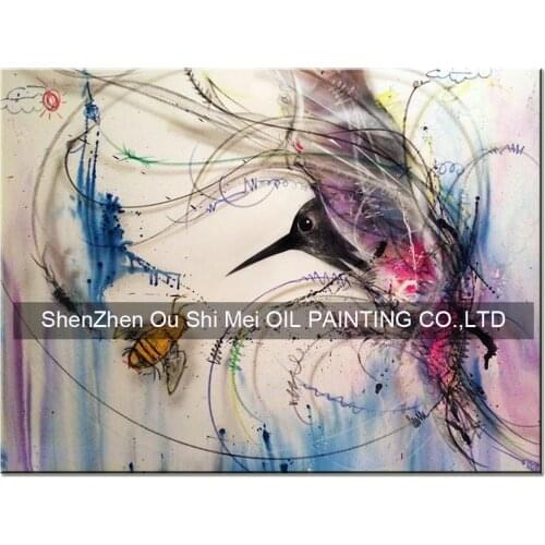 Handmade Bird Hunt Bees Oil Painting on Canvas Hand Painted Modern Abstract Animal Paintings For Living Room Wall Decor Painting