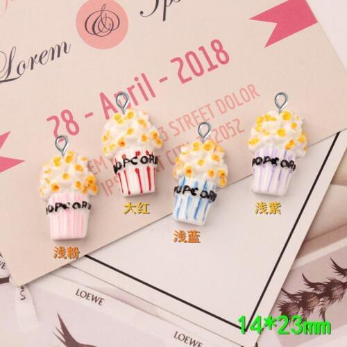 10pcs 14*23MM DIY Resin fake food popcorn charms flatback cabochon sticker kawaii resin craft jewelry making ornament decoration