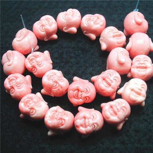 20PCS Pink Smile Buddha Heads With Hole 18x25MM 12X15MM Beads Accessories Jewelry Findings DIY Jewelry Free Shippings