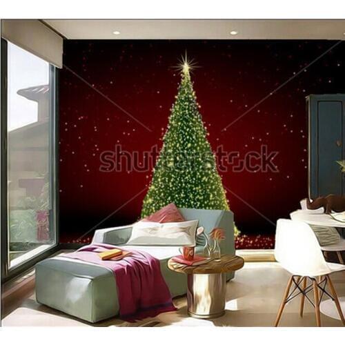 The custom 3D murals,Abstract green christmas tree on red background wallpaper,living room sofa TV wall bedroom wallpaper