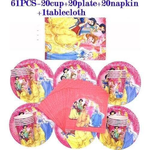 Princess Ariel Snow Queen Movie Baby Birthday Party Decorations Kids Girl Party Supplies Party Decoration Tableware Set 61pcs