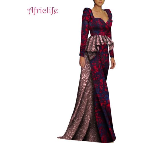 African Dresses for Women Elegant Plus Size Party Wedding Clothing Print Dashiki Clothes Ankara Dresses WY8688