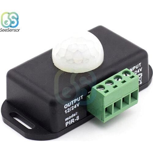 Automatic Adjust PIR Motion Sensor Switch Light Switch DC 12V 24V 8A IR Infrared Detector for LED Strip Light Lamp