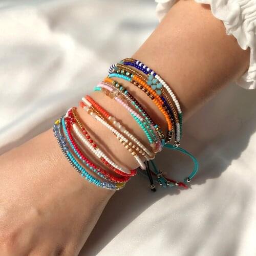 Handmade Bohemian Friendship Bracelet Ethnic Colorful Seed Bead Charm Bracelet For Women Beach Party Gift