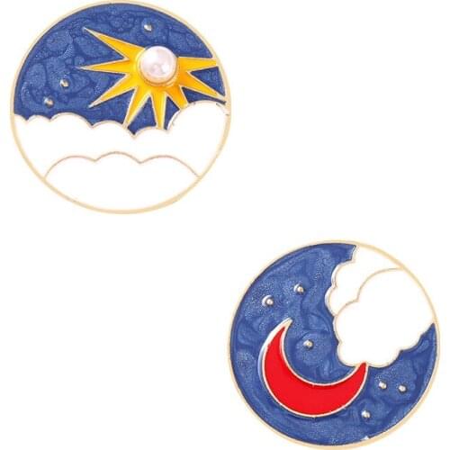 Cartoon cloud sun moon pattern paint collar accessory brooch