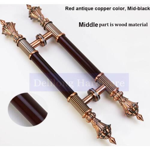 Wooden door handles, black color with red antique copper color, stainless steel+wood material