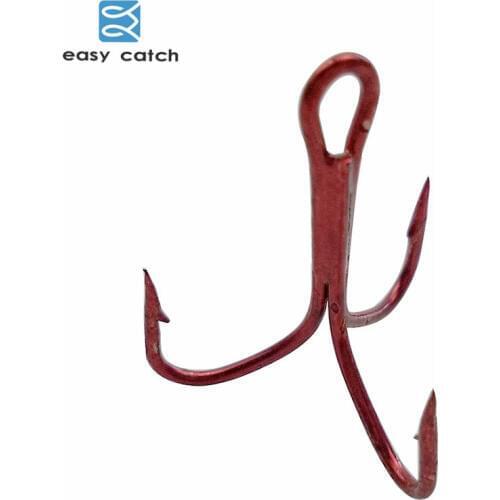 Easy Catch 200pcs 35647 High Carbon Steel Treble Fishing Hooks Red Small Wide Gap Triple Hard Lure Spoon Fishhooks