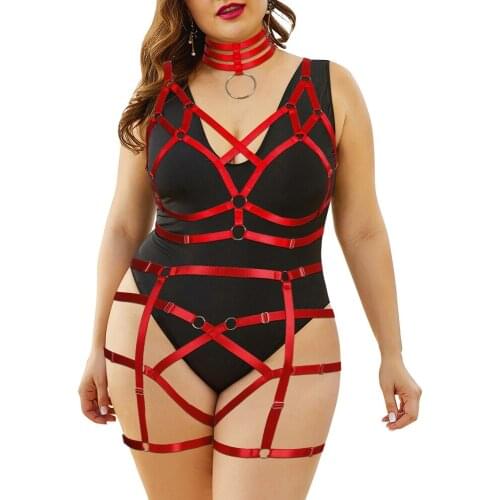 Erotic Gothic Bondage Stocking Straps Sexy Lingerie Exotic Costumes Plus Size Harness Plump Garter Belts Womens Underwear Set