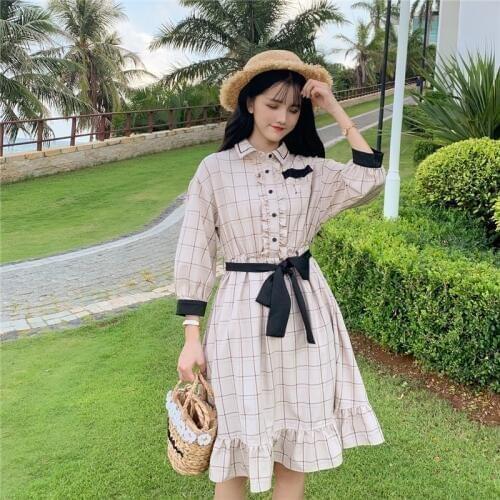 Gothic Lolita Op Kawaii Girl Princess Loli Vintage Sweet Loli Dress Polo Collar Latern Sleeve Lattice Waist Victorian Dress