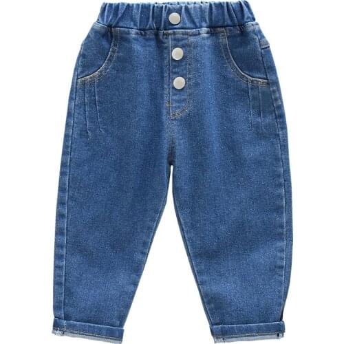 IENENS Spring Autumn Jeans Kids Clothes Boy Girl Casual Jeans 2-7 Years Children Solid Denim Trousers Clothing Long Pants