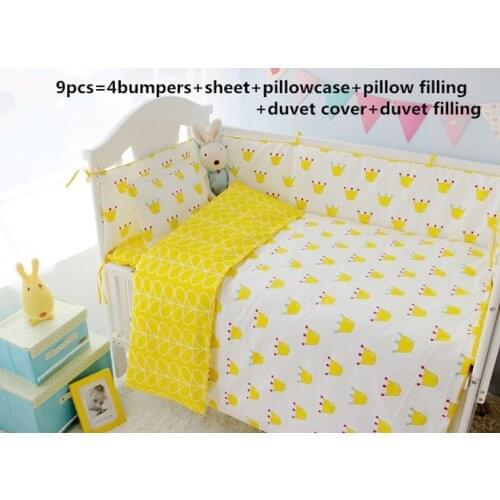 9PCS full set Infant Crib Fence Crib Bed Linen juego de cama Cartoon Crib Baby Bedding Set,4bumper/sheet/pillow/duvet