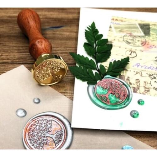 Brass Head Sealing Stamp Wood Handle Sealing Wax Stamp Wedding Invitation Wax Seal Stamp Christmas Tree Stamps for Scrapbooking