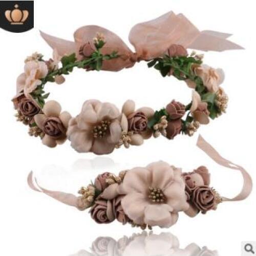 24set/lot 2pcs/set DIY Multi Artificial Flower Headband Paternity Suit Bracelet Hair Styling Tools Hair Accessories HA762