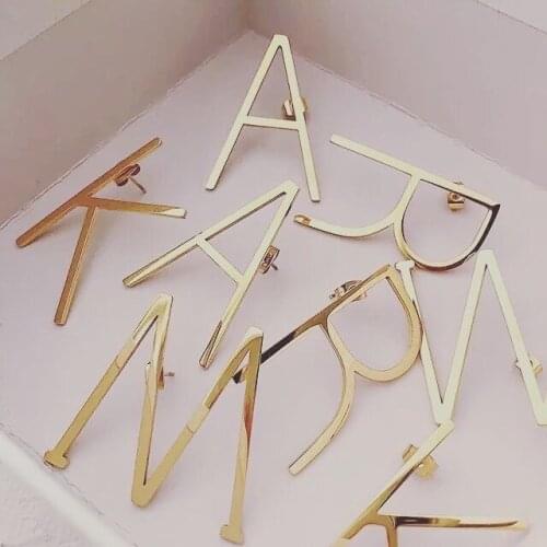 New Minimalist stainless steel 26 A-Z Letter Name Initialearring For Women Long Big Sideways initial nameLetterEarrings Girl gif